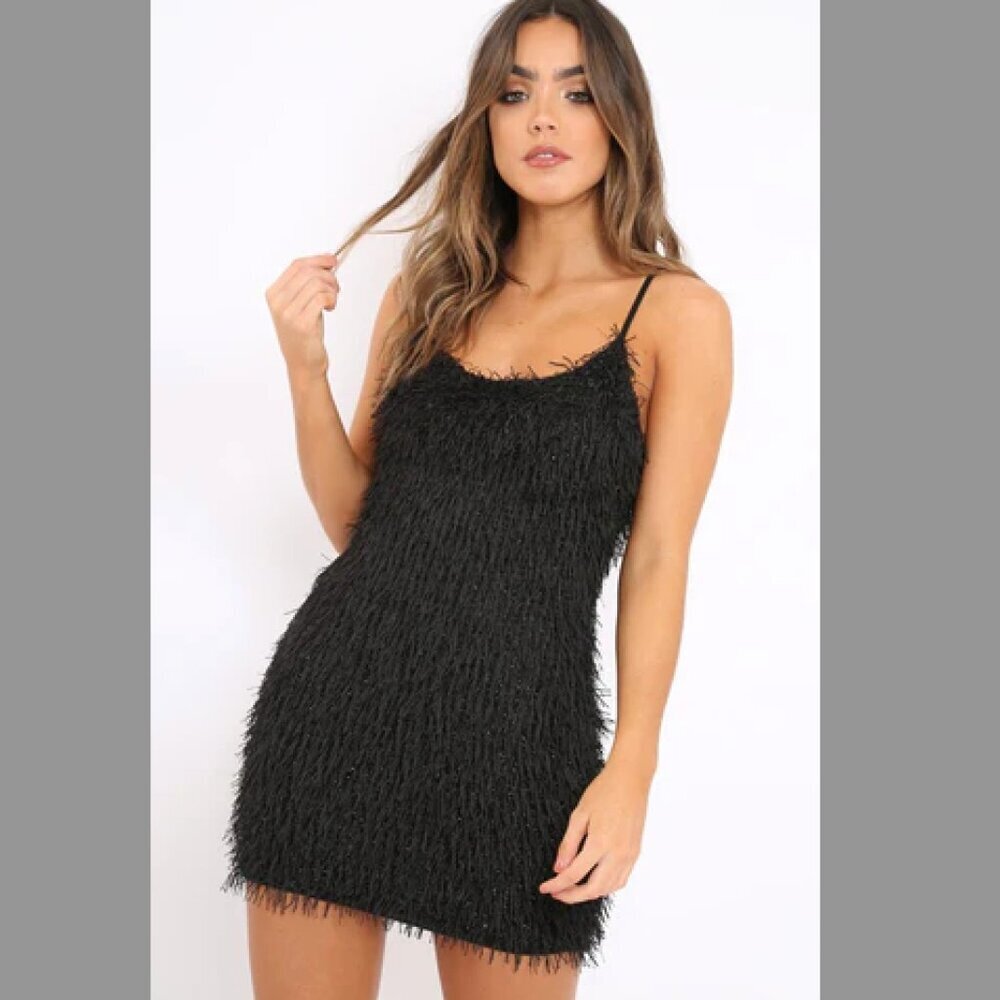 Day & Night Black Shimmery "Shaggy" Textured Mini Dress Size Medium